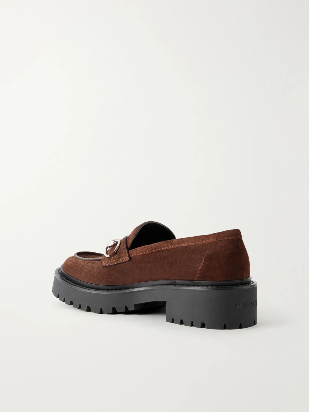 Back view of the Gucci Rhody Horsebit-detailed Suede Loafers