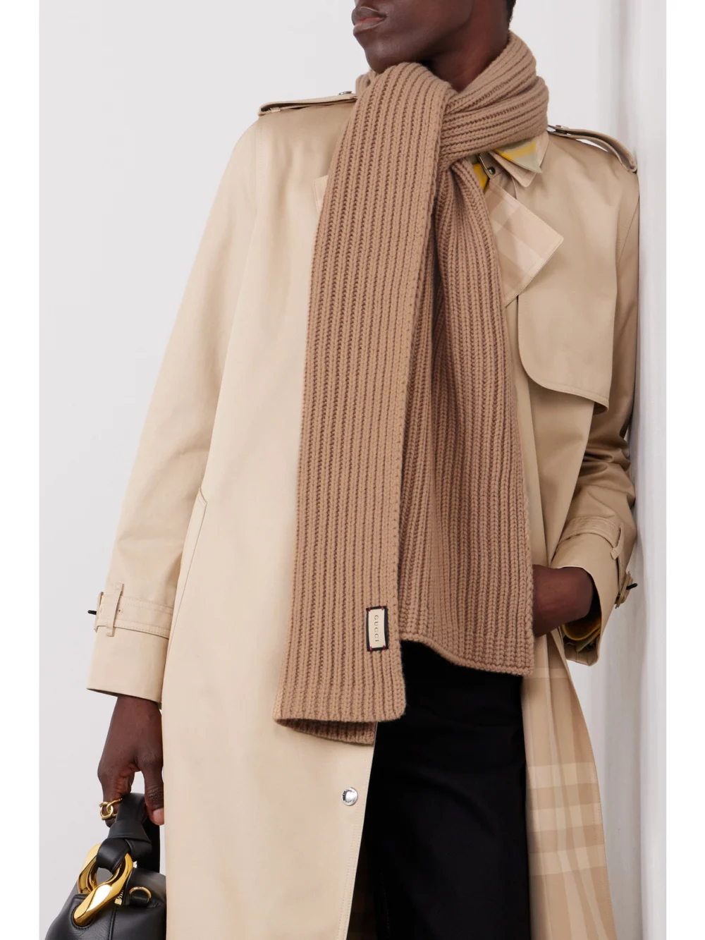 Gucci Ribbed Wool and Cashmere-blend Scarf, styled view