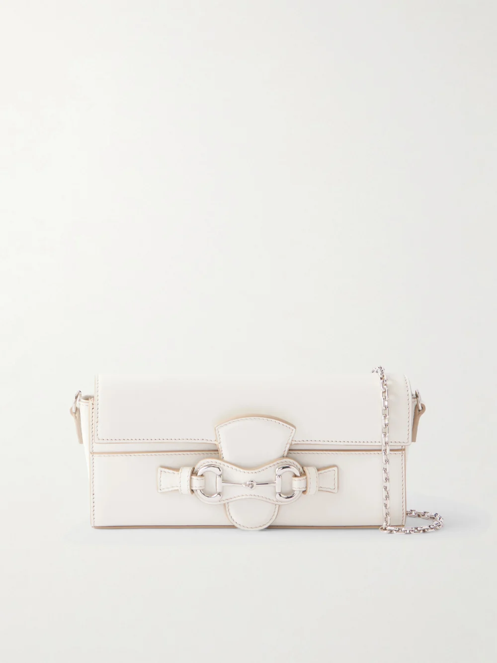 Gucci Ristretto Embellished Leather Shoulder Bag in white