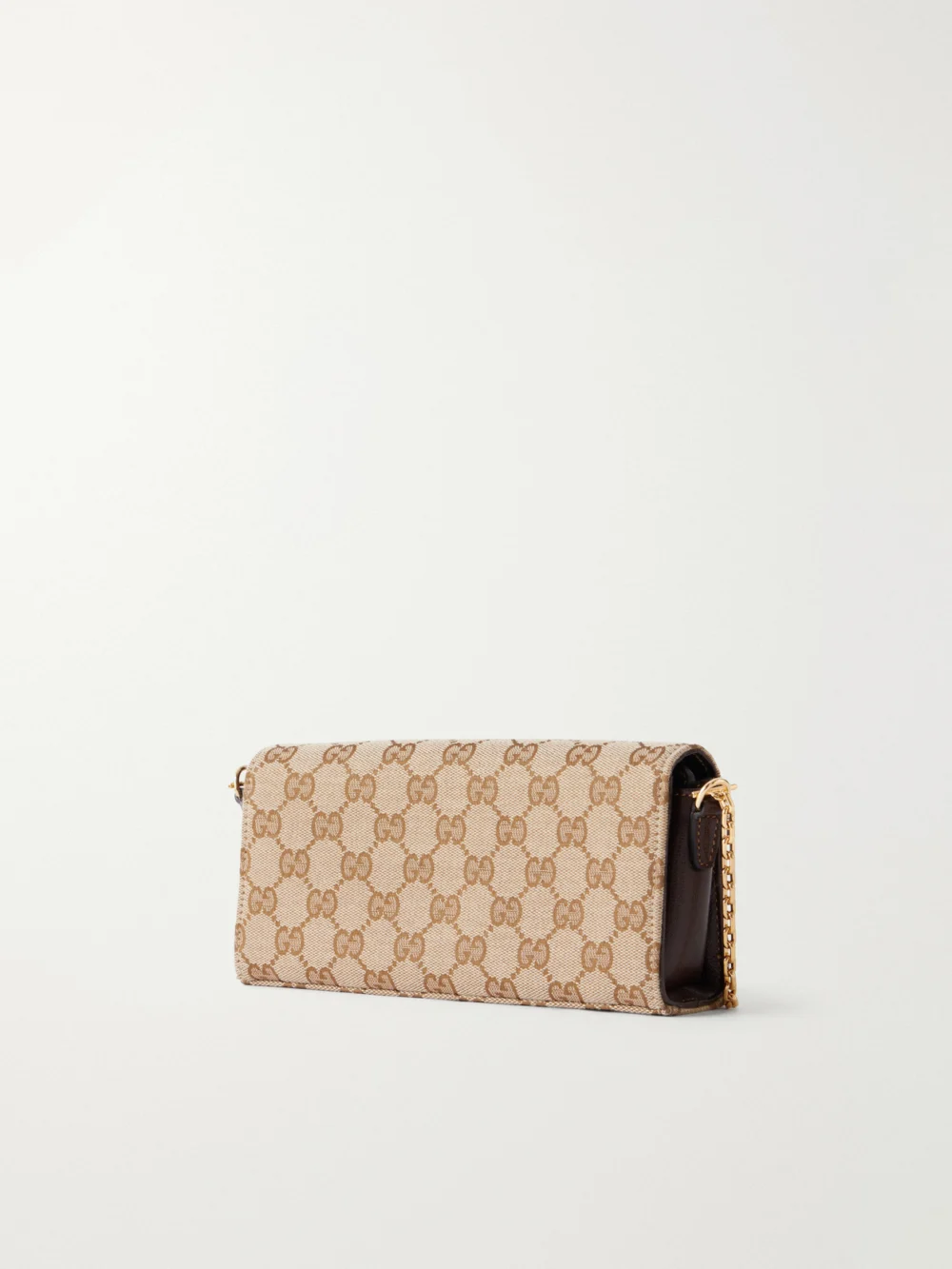 Back view of the Gucci Ristretto Horsebit Embellished Canvas-jacquard Shoulder Bag