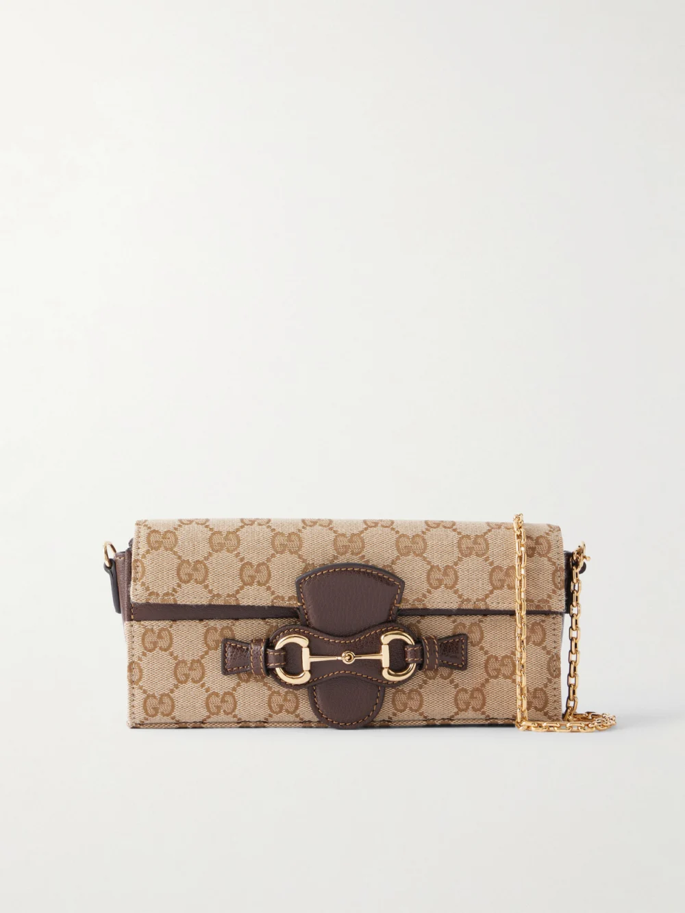 Gucci Ristretto Horsebit Embellished Canvas-jacquard Shoulder Bag in brown