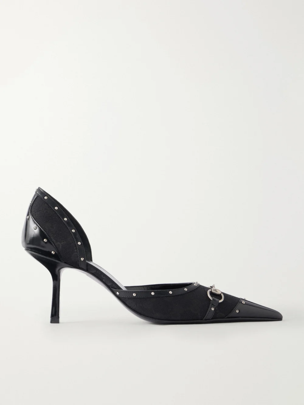 Gucci Savoy Horsebit-embellished Leather-trimmed Canvas-jacquard Pumps in black