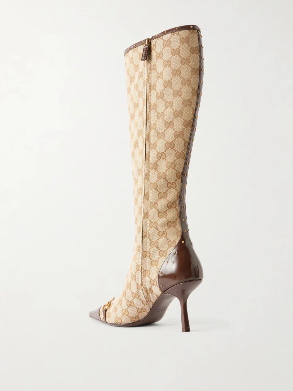 Back view of the Gucci Savoy Leather-trimmed Canvas-jacquard Knee Boots
