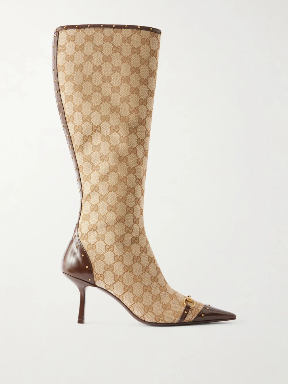 Gucci Savoy Leather-trimmed Canvas-jacquard Knee Boots in beige