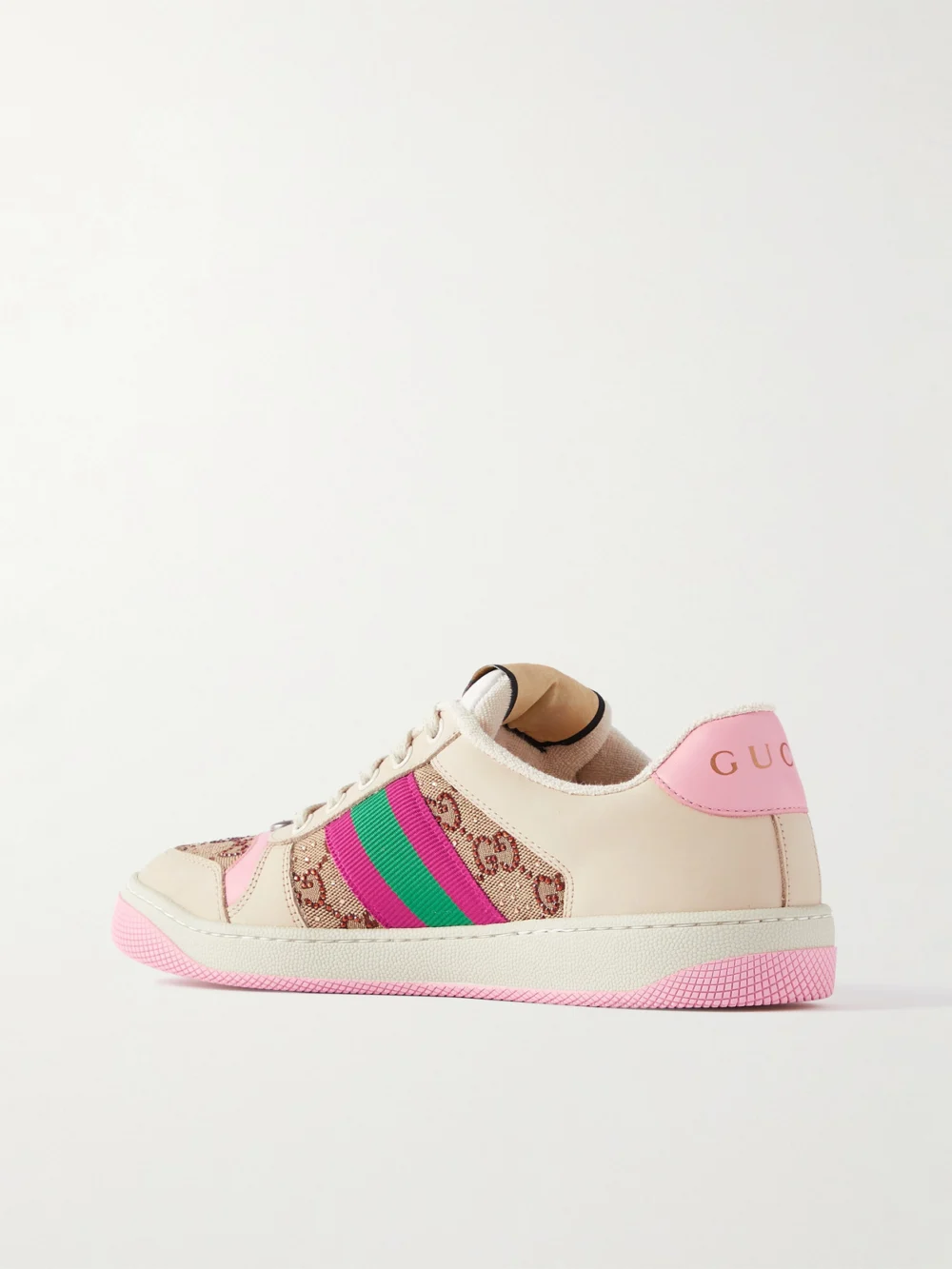Back view of the Gucci Screener Embellished Canvas and Leather Sneakers