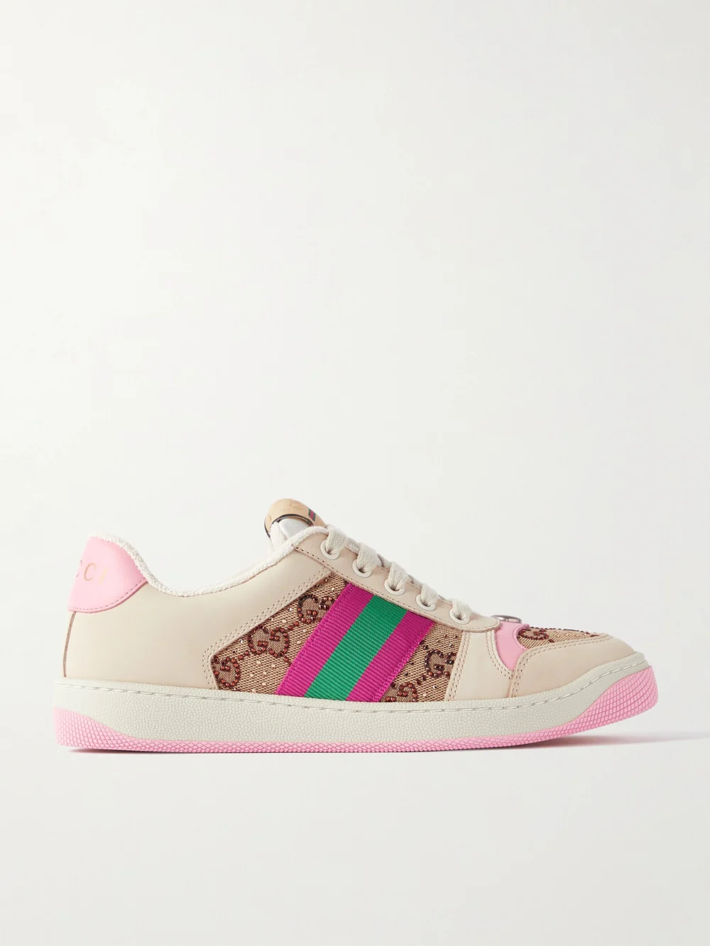 Gucci Screener Embellished Canvas and Leather Sneakers in neutral