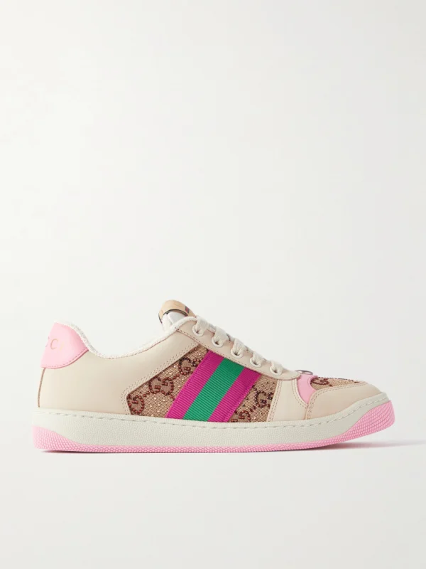 Gucci Screener Embellished Canvas and Leather Sneakers