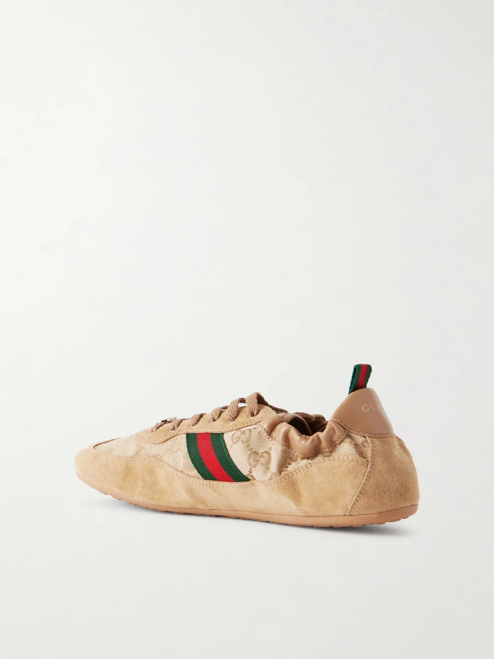 Back view of the Gucci Shift Webbing and Leather-trimmed Canvas-jacquard and Suede Sneakers
