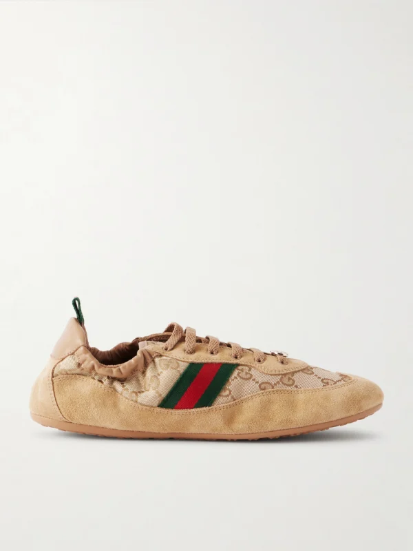 Gucci Shift Webbing and Leather-trimmed Canvas-jacquard and Suede Sneakers