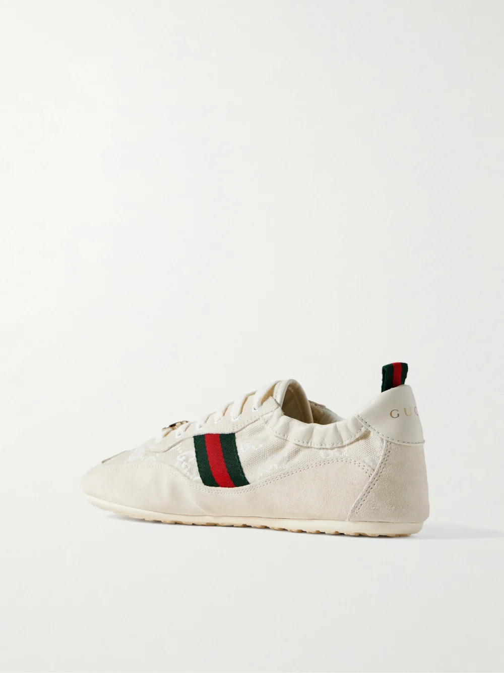 Back view of the Gucci Shift Webbing and Leather-trimmed Canvas-jacquard and Suede Sneakers