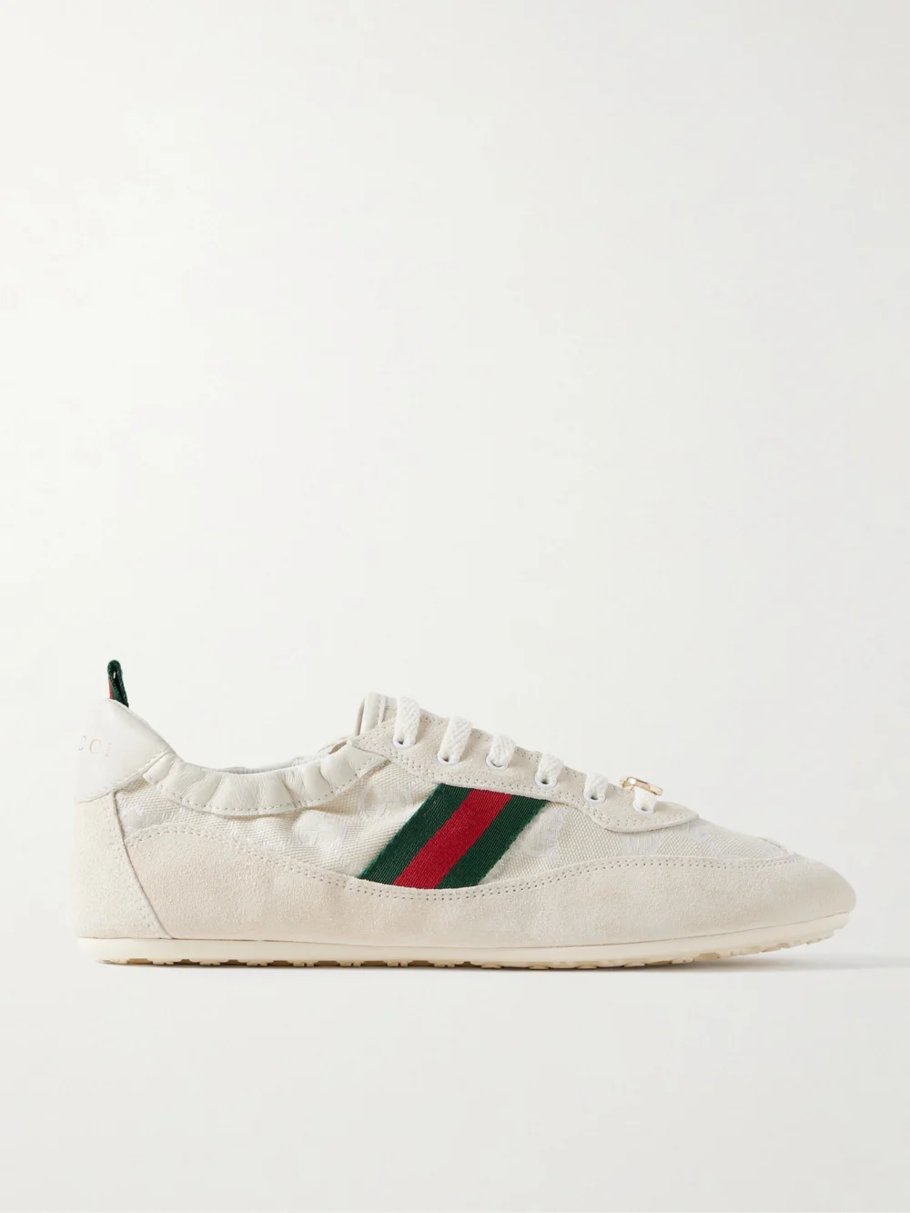 Gucci Shift Webbing and Leather-trimmed Canvas-jacquard and Suede Sneakers in off-white