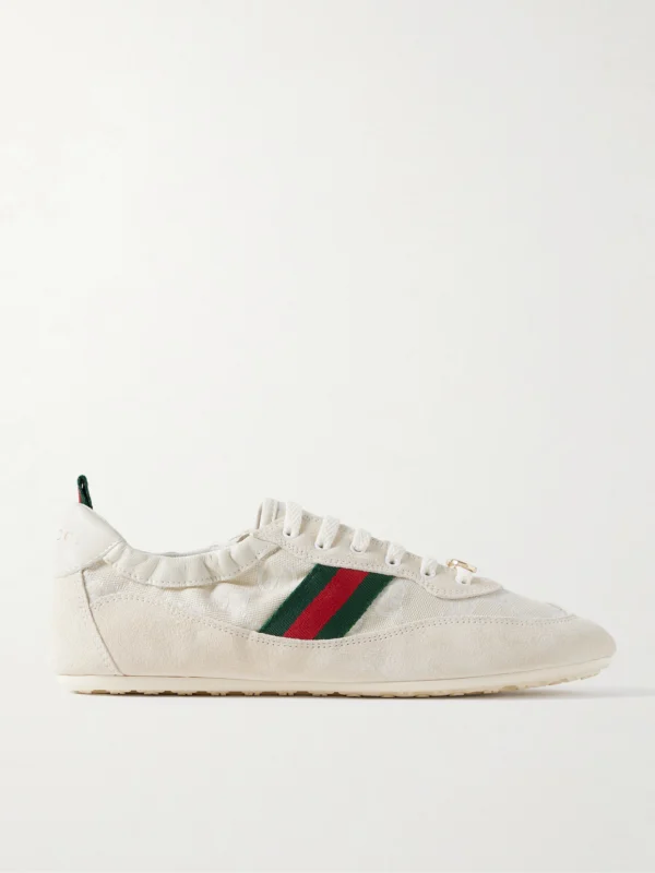 Gucci Shift Webbing and Leather-trimmed Canvas-jacquard and Suede Sneakers