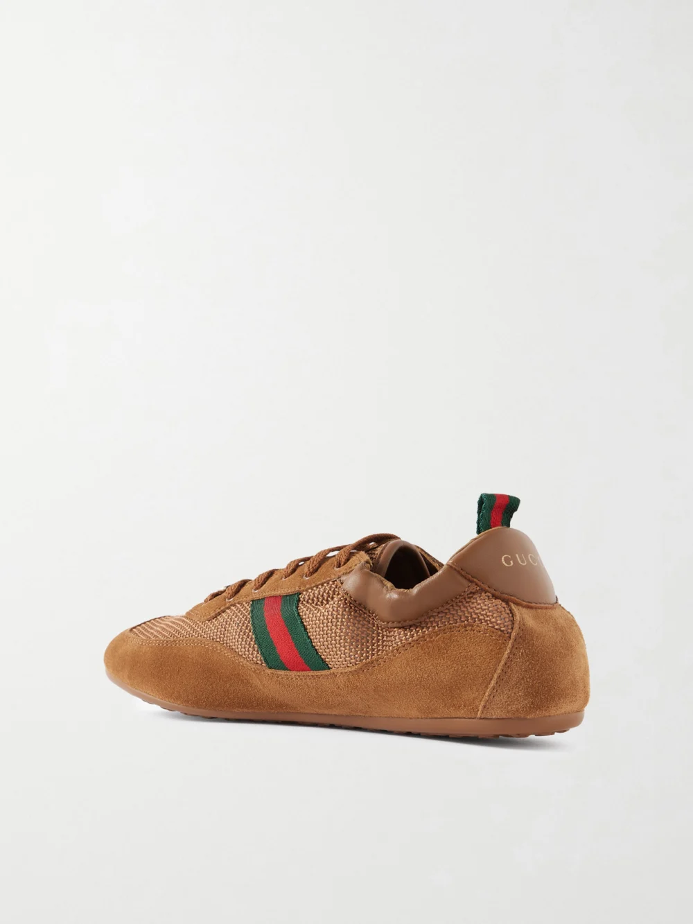 Back view of the Gucci Shift Webbing and Leather-trimmed Mesh and Suede Sneakers
