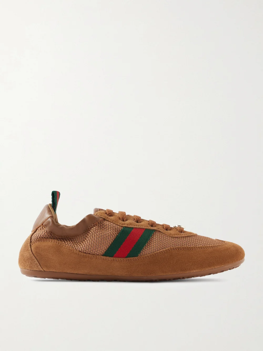 Gucci Shift Webbing and Leather-trimmed Mesh and Suede Sneakers in light brown