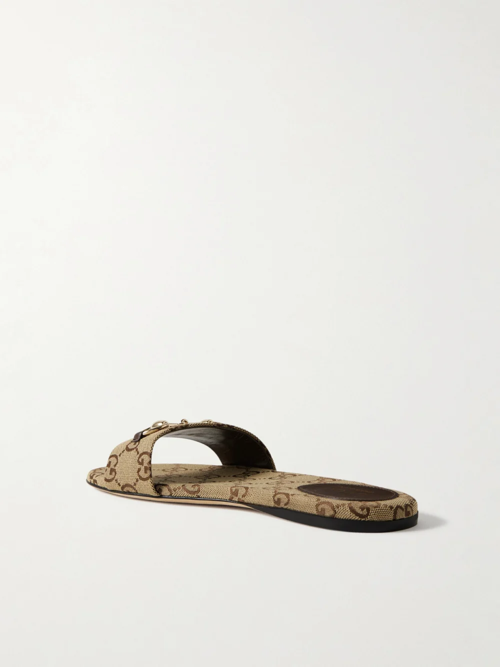 Back view of the Gucci Siaga Horsebit-detailed Canvas-jacquard Slides