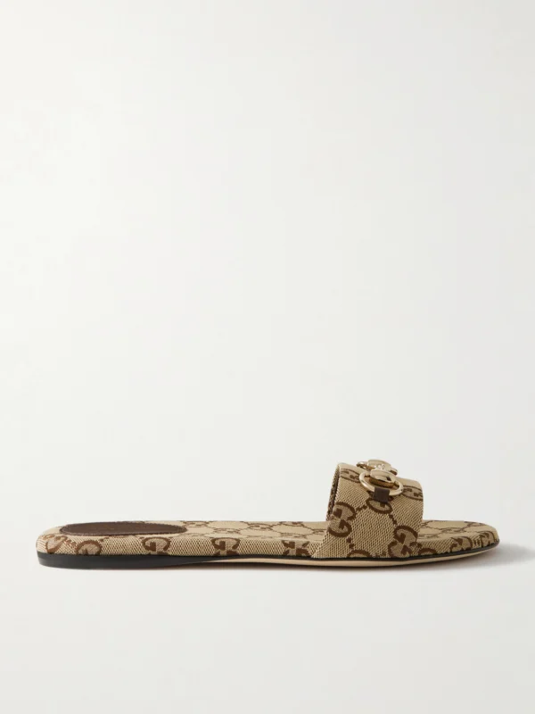 Gucci Siaga Horsebit-detailed Canvas-jacquard Slides