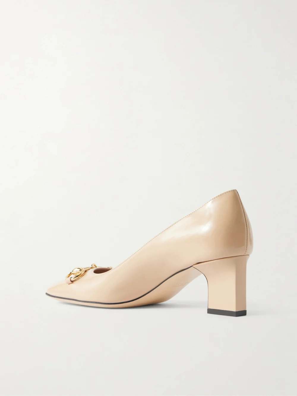 Back view of the Gucci Signora 55 Horsebit-embellished Glossed Leather Pumps