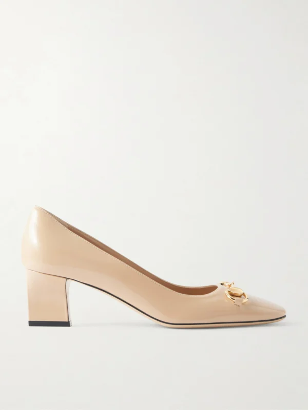 Gucci Signora 55 Horsebit-embellished Glossed Leather Pumps
