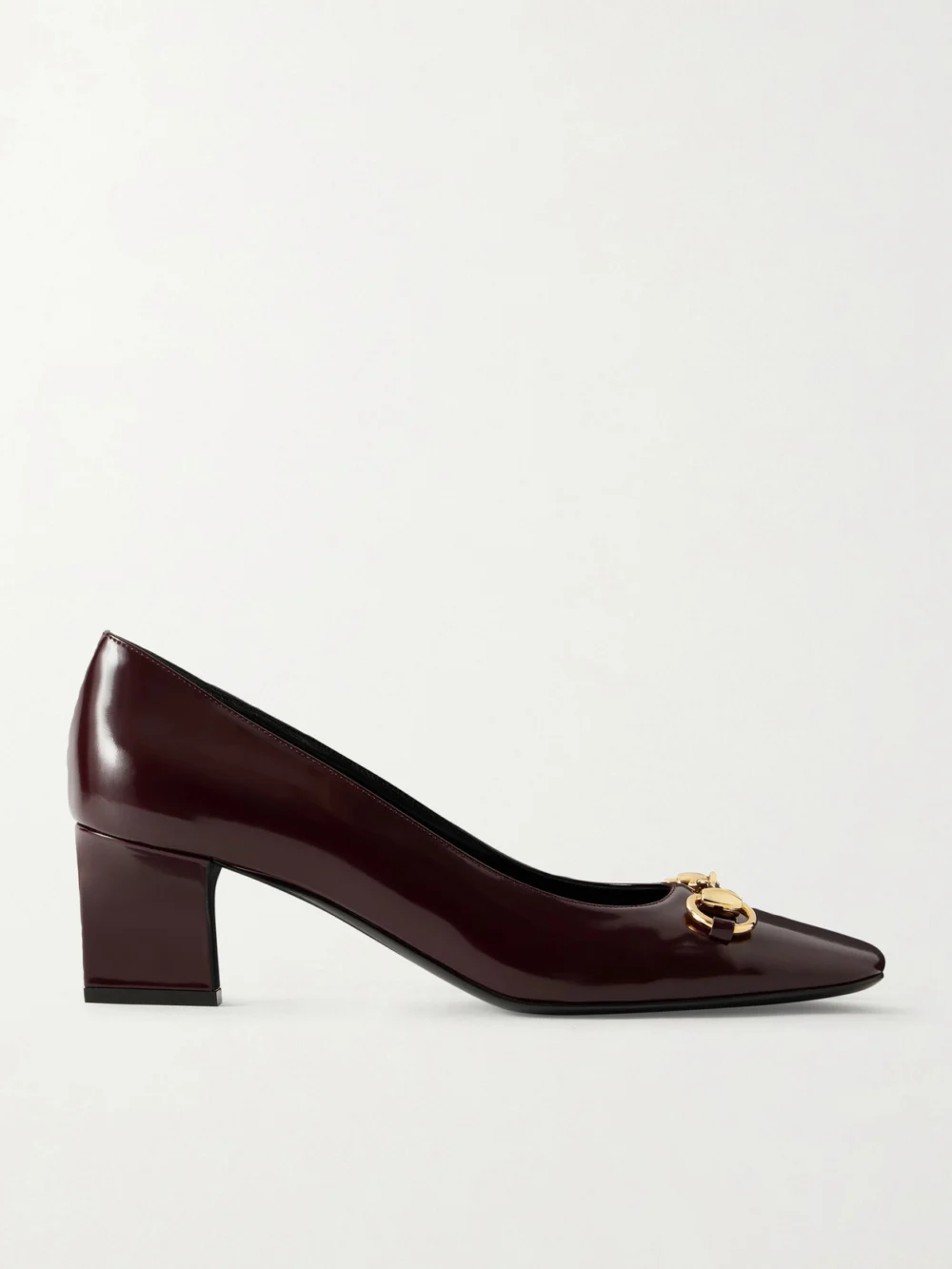 Gucci Signora 55 Horsebit-embellished Glossed Leather Pumps in burgundy