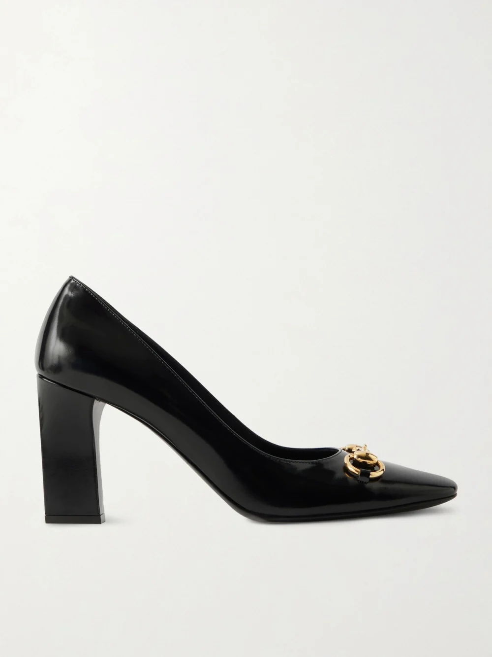 Gucci Signora 85 Horsebit-embellished Glossed Leather Pumps in black