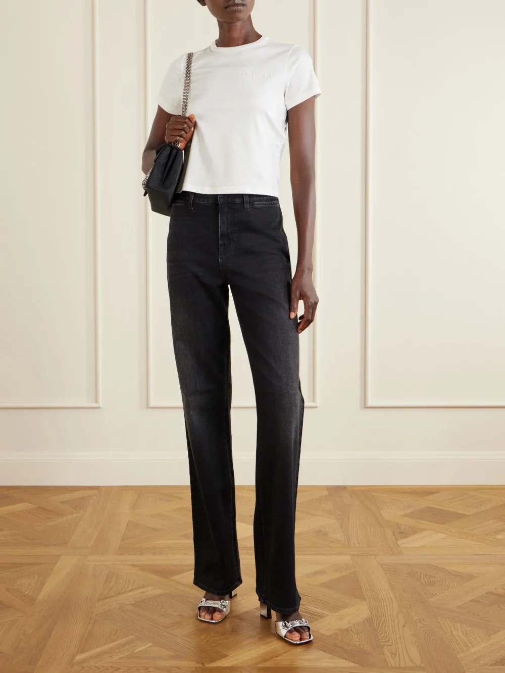 Gucci Signora Horsebit-embellished Leather Sandals, styled view