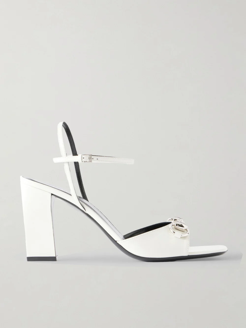 Gucci Signora Horsebit-embellished Patent-leather Sandals in white