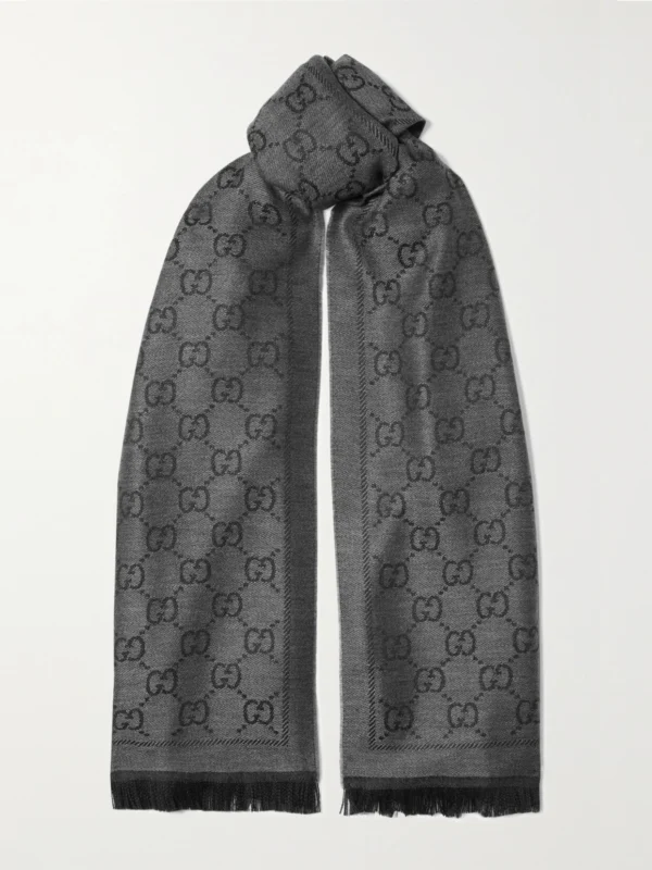 Gucci Sten Reversible Fringed Organic Wool-jacquard Scarf