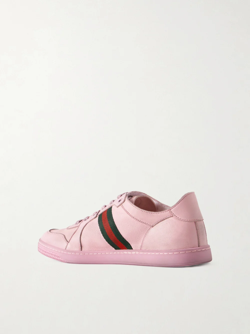 Back view of the Gucci Stretch Distressed Webbing-trimmed Leather Sneakers