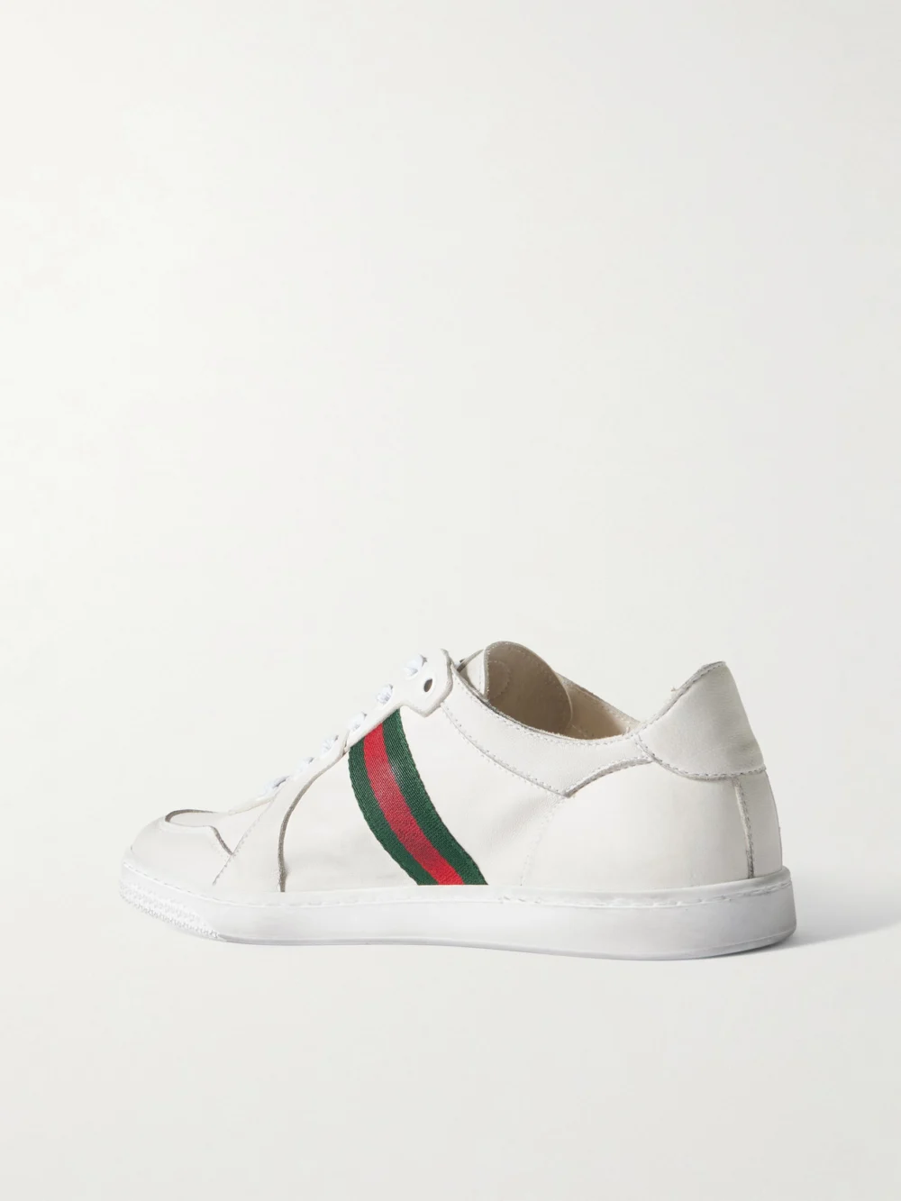 Back view of the Gucci Stretch Distressed Webbing-trimmed Leather Sneakers