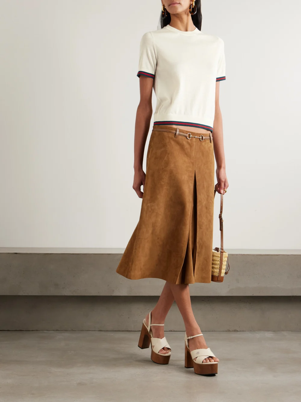 Gucci Striped Cashmere and Silk-blend Top, worn by a model
