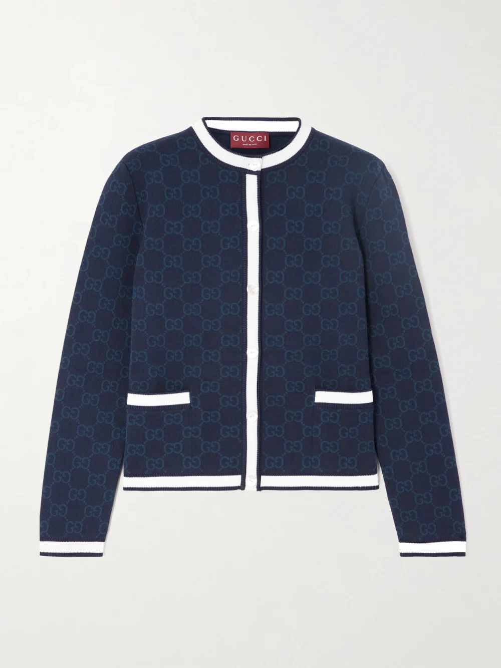 Gucci Striped Jacquard-knit Cotton Cardigan in navy