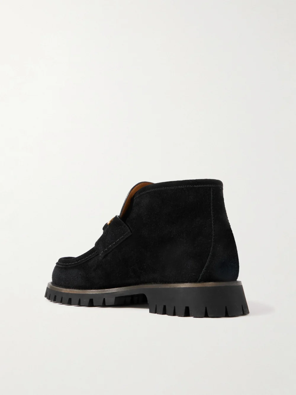 Back view of the Gucci Sylke Horsebit-detailed Suede Ankle Boots