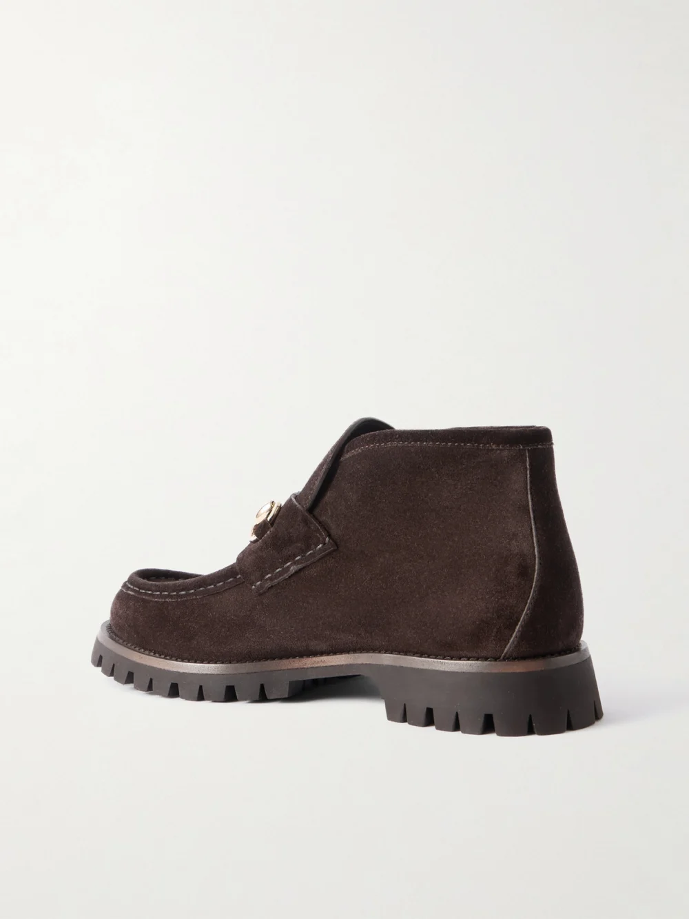 Back view of the Gucci Sylke Horsebit-detailed Suede Ankle Boots