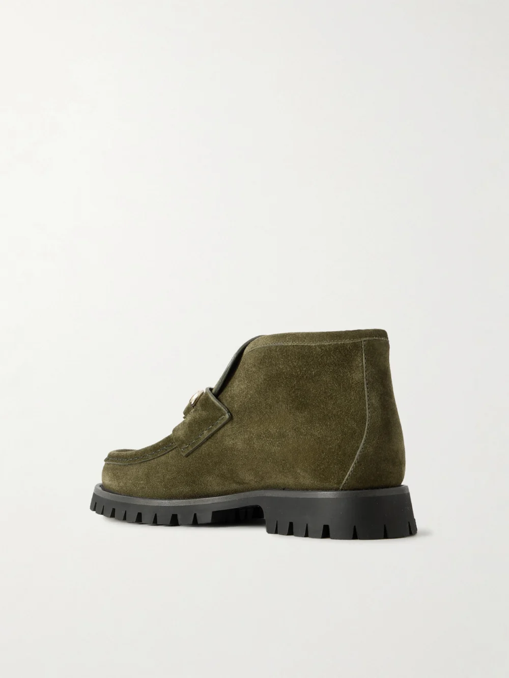 Back view of the Gucci Sylke Horsebit-detailed Suede Ankle Boots
