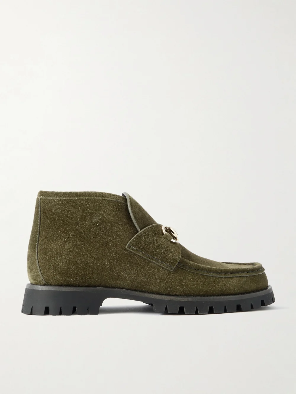 Gucci Sylke Horsebit-detailed Suede Ankle Boots in green