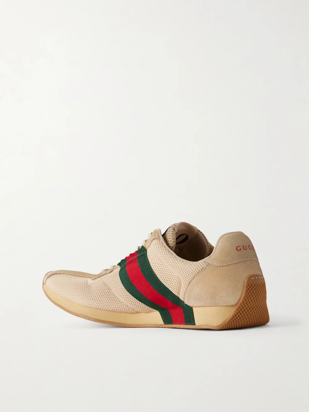 Back view of the Gucci Tempo Web-detailed Suede-trimmed Mesh Sneakers