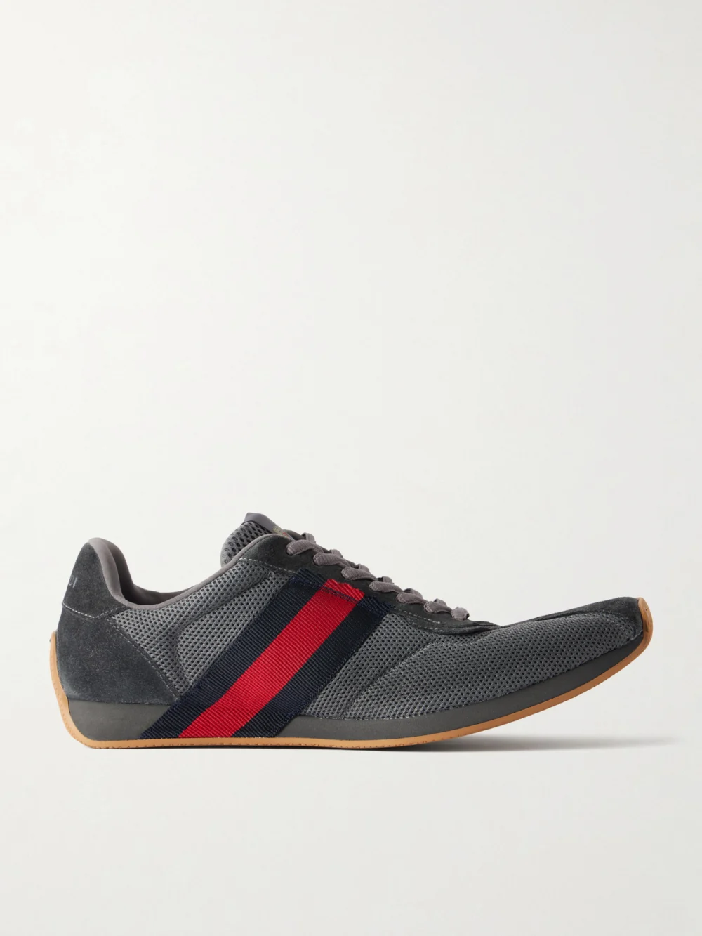 Gucci Tempo Web-detailed Suede-trimmed Mesh Sneakers in gray