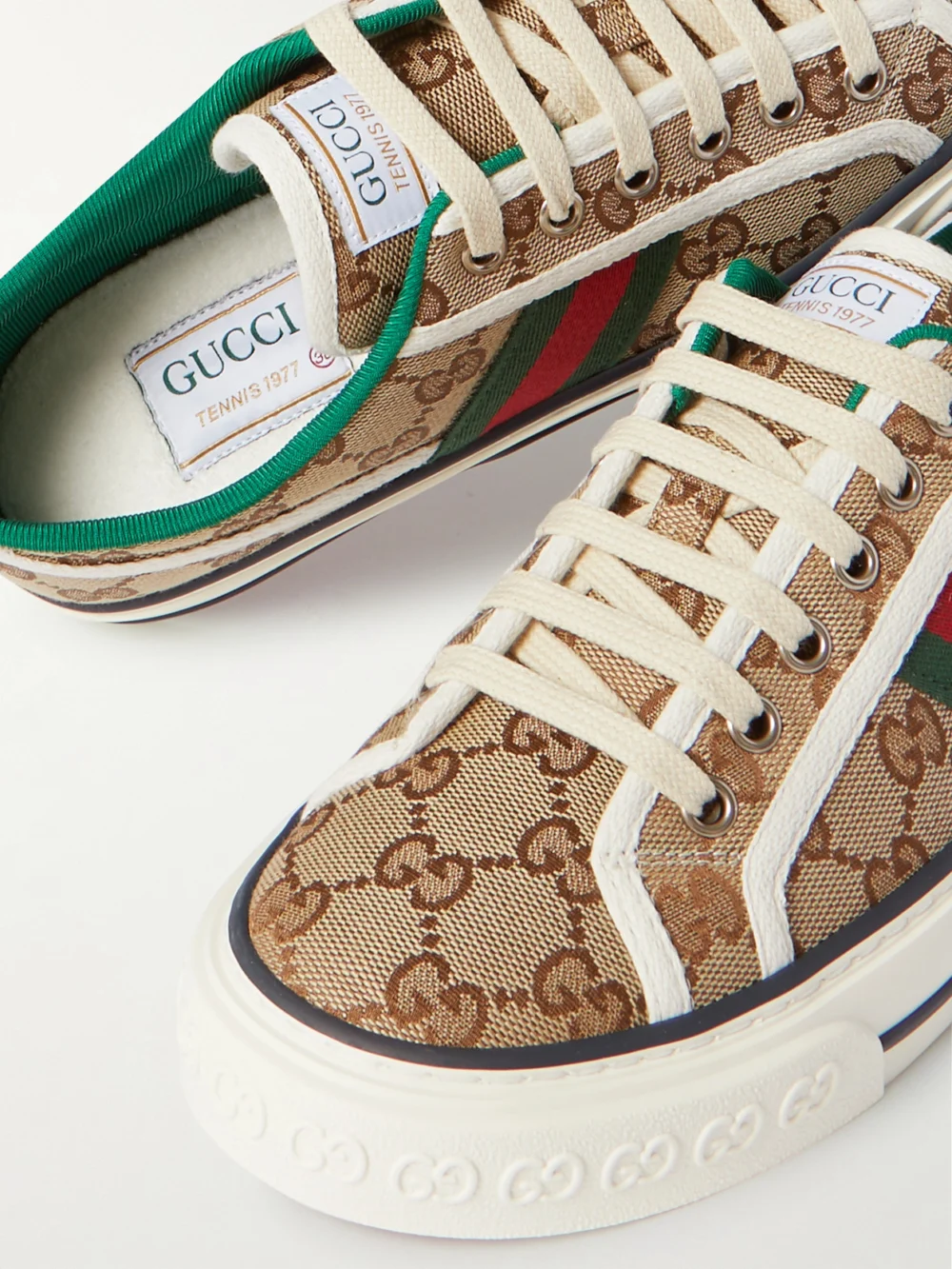 Close-up detail of the Gucci Tennis 1977 Logo-embroidered Canvas Sneakers