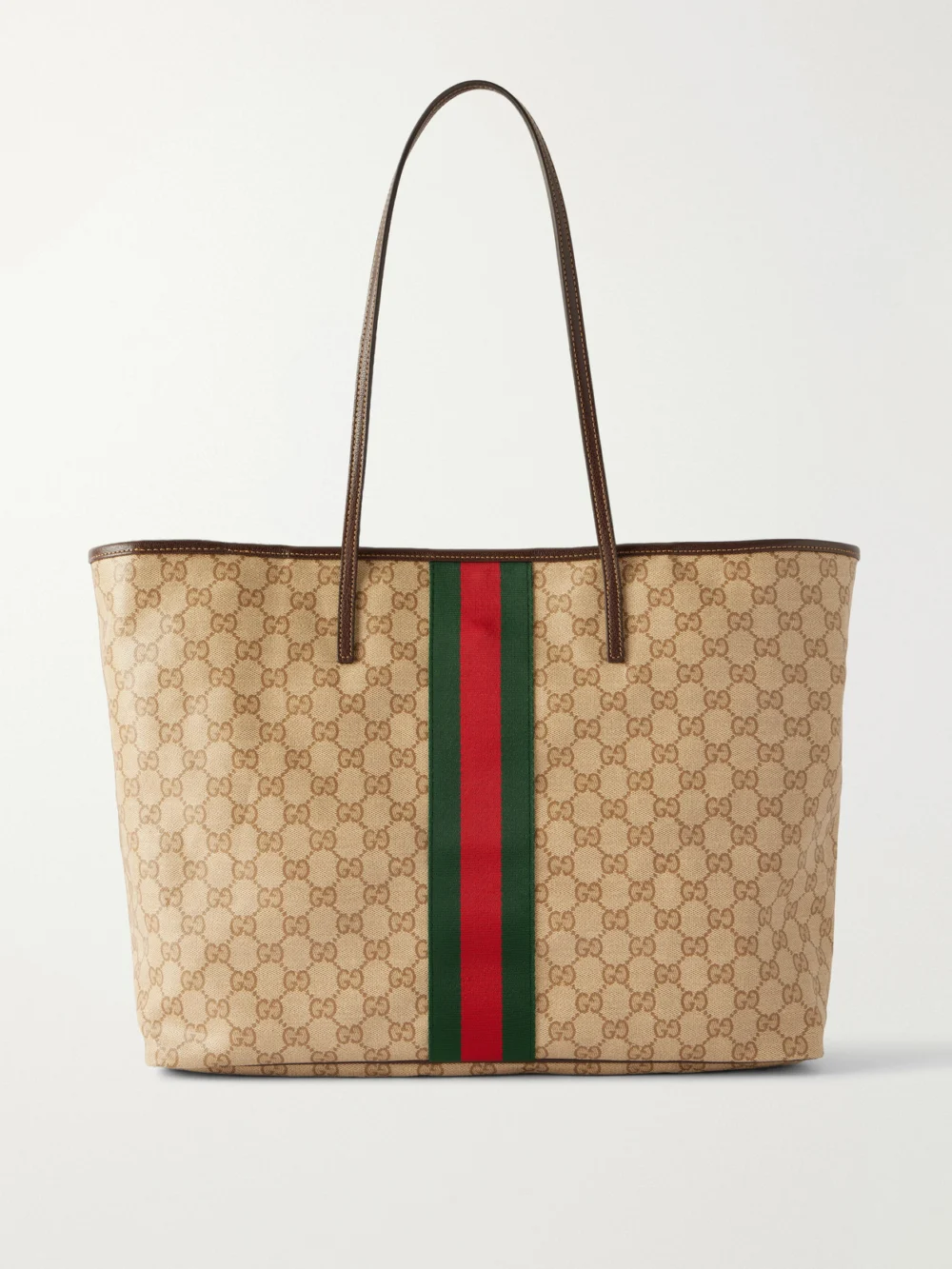 Gucci Tribeca Leather-trimmed Coated Canvas-jacquard Tote in beige
