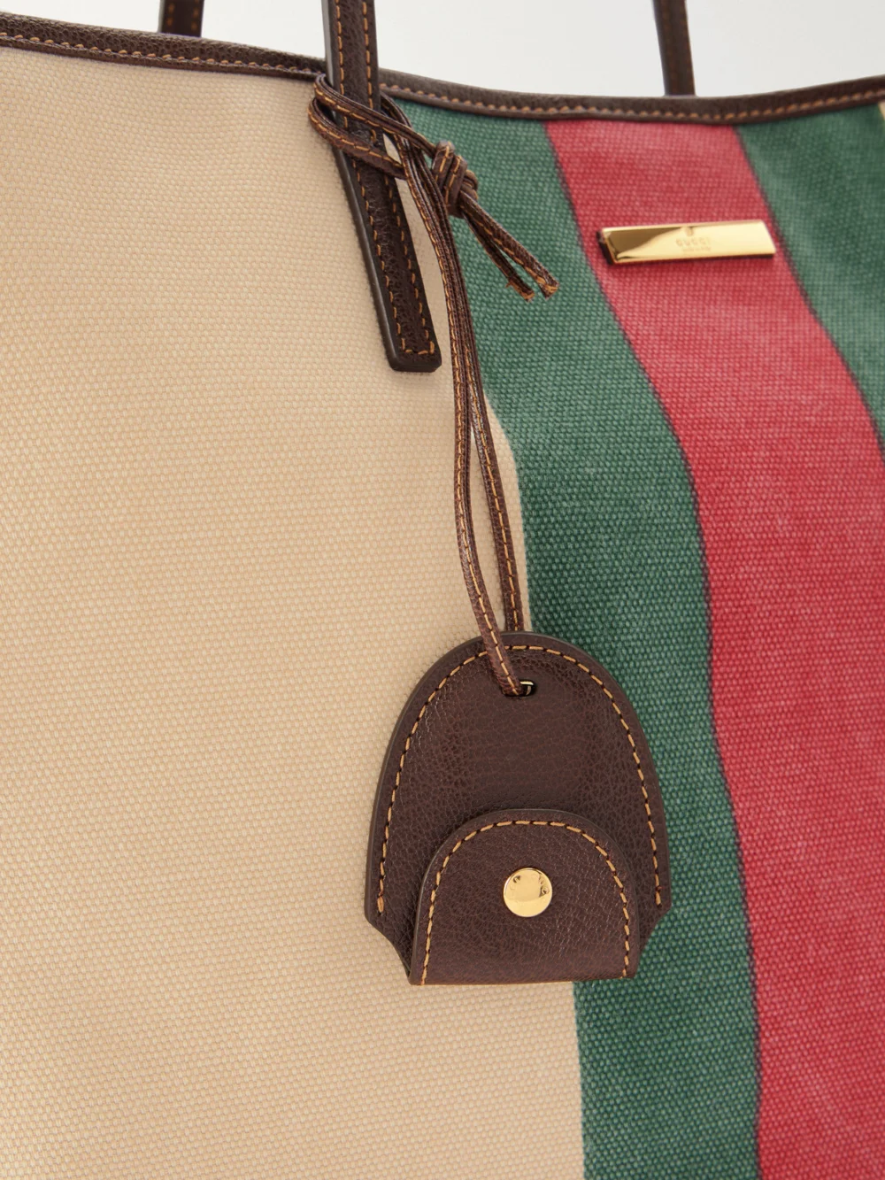 Close-up detail of the Gucci Tribecca Leather-trimmed Canvas Tote