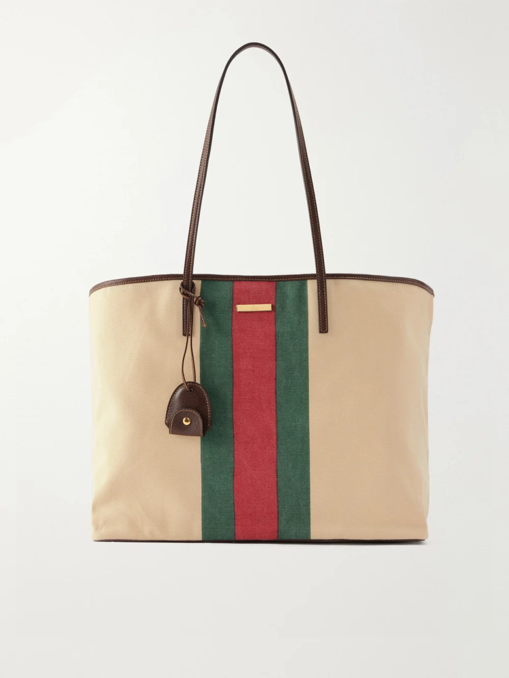 Gucci Tribecca Leather-trimmed Canvas Tote in cream