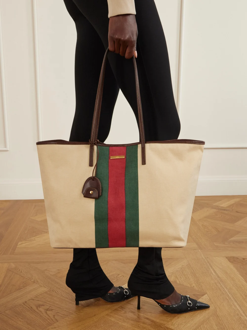 Gucci Tribecca Leather-trimmed Canvas Tote, styled view