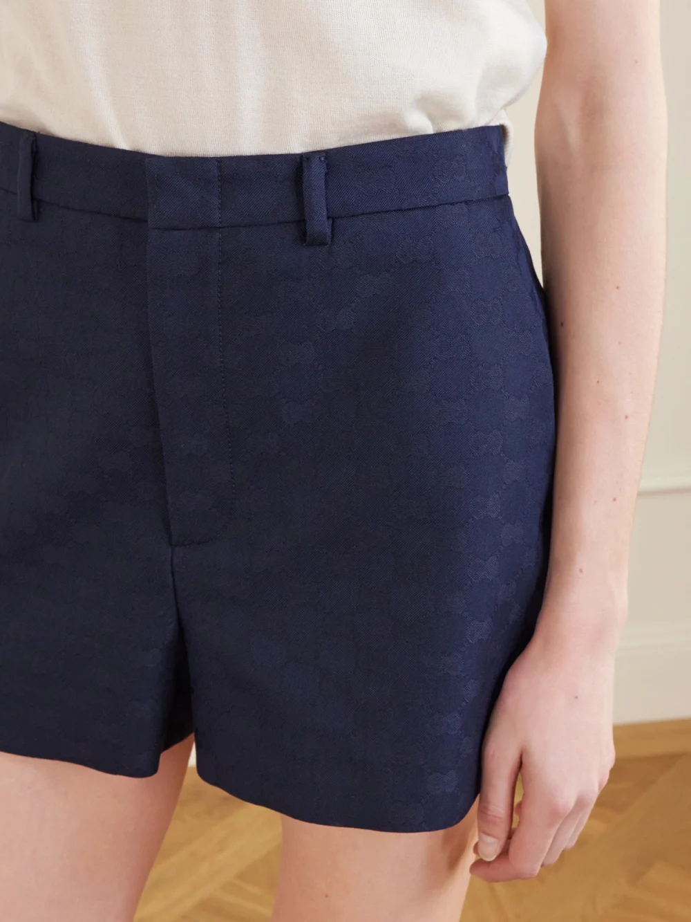 Close-up detail of the Gucci Twill Jacquard Shorts