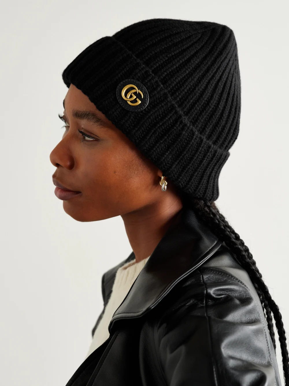 Gucci Victor Appliquéd Ribbed Wool and Cashmere-blend Beanie, styled view