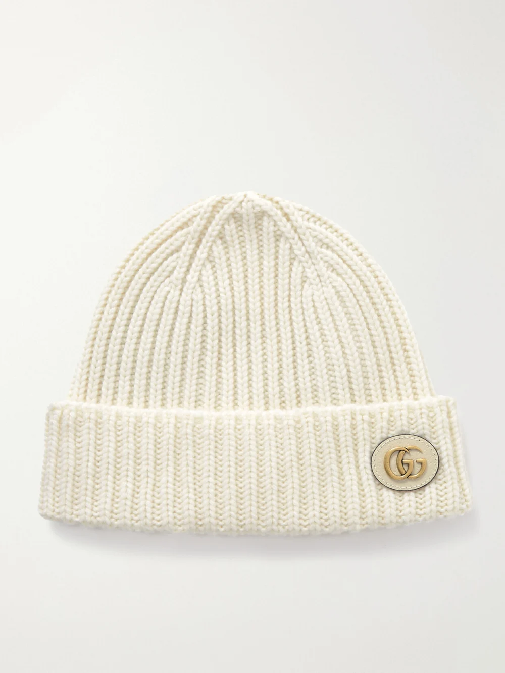 Gucci Victor Appliquéd Ribbed Wool and Cashmere-blend Beanie in ivory