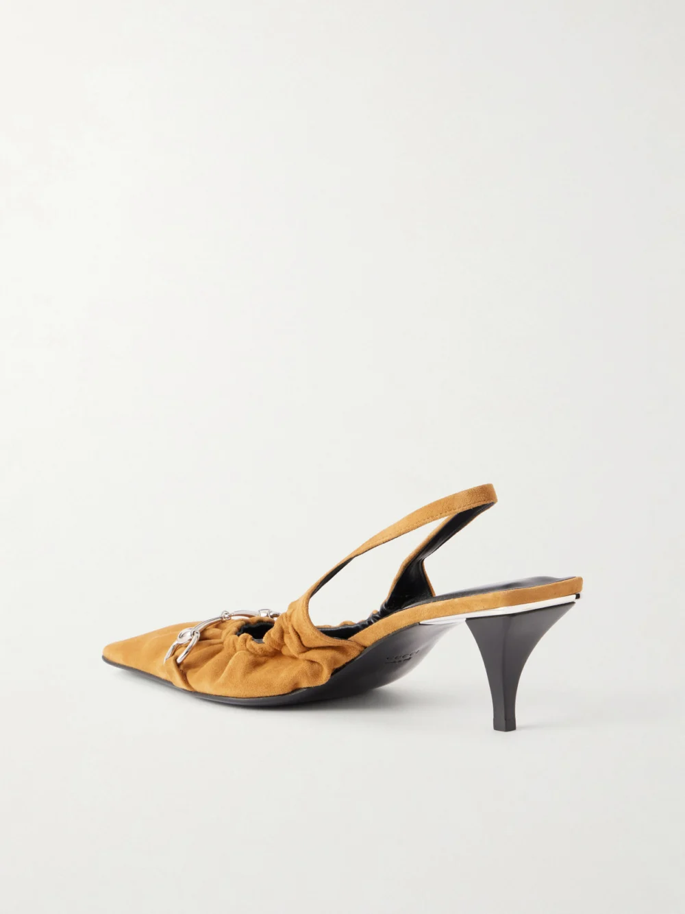 Back view of the Gucci Vittoria 55 Horsebit-embellished Suede Slingback Pumps
