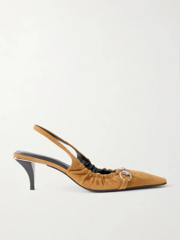 Gucci Vittoria 55 Horsebit-embellished Suede Slingback Pumps
