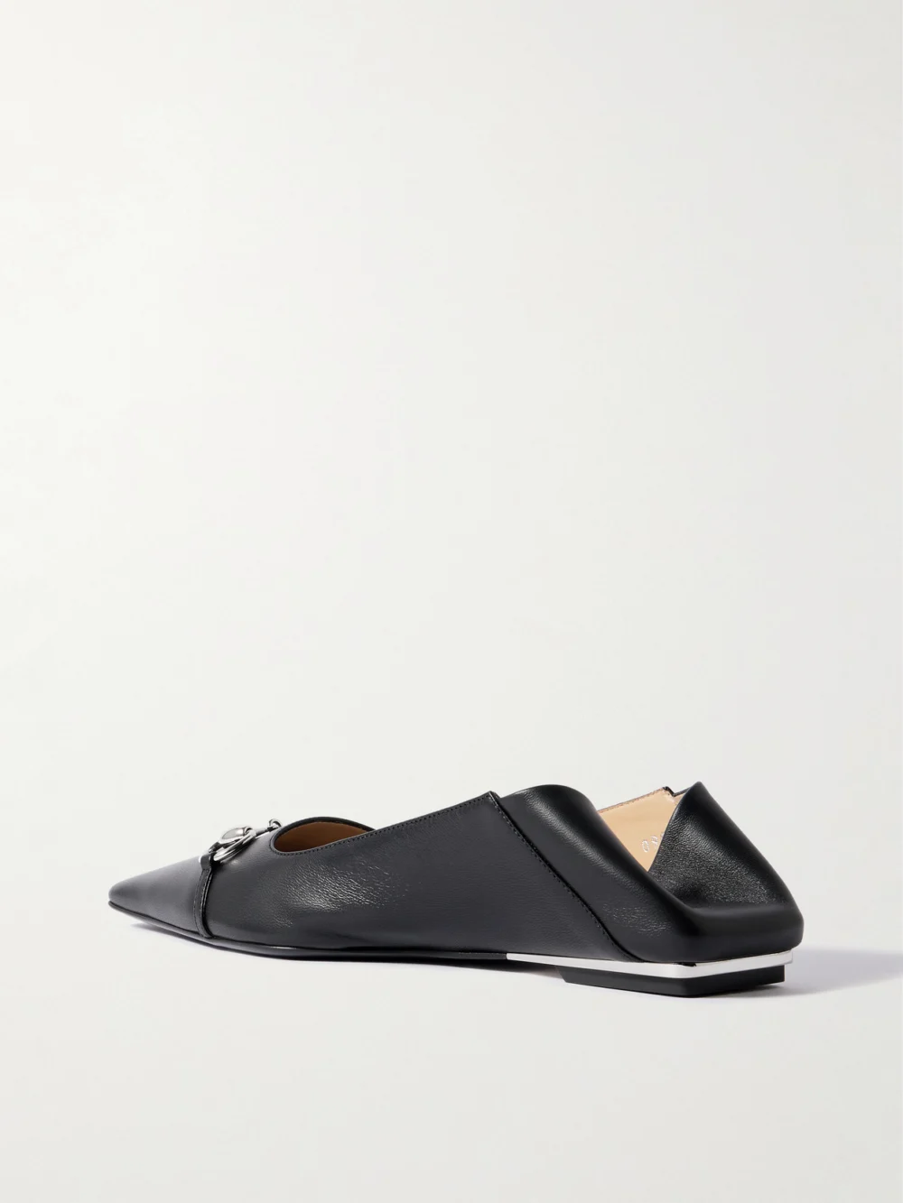 Back view of the Gucci Vittoria Collapsible-heel Horsebit-embellished Leather Ballet Flats