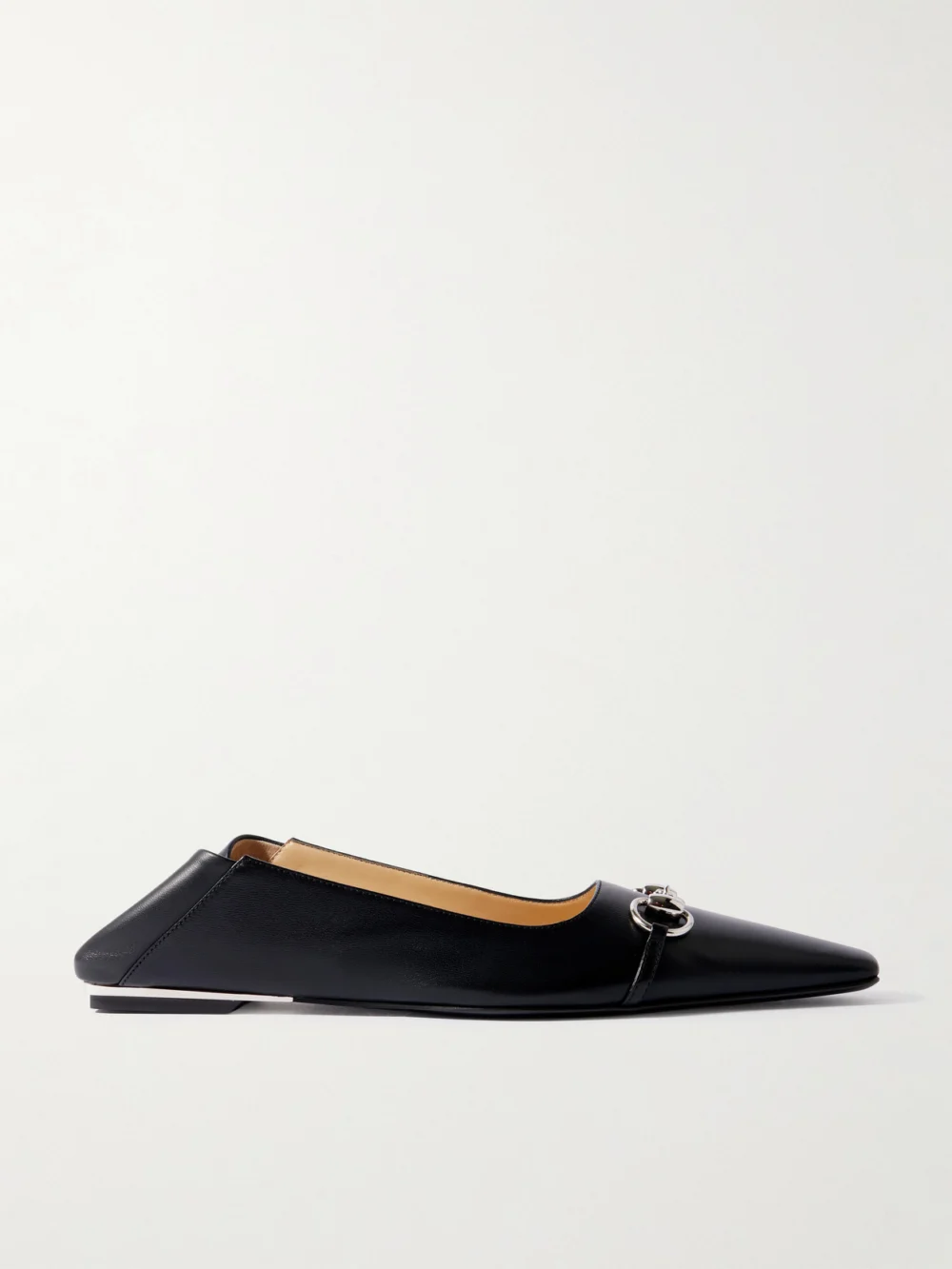 Gucci Vittoria Collapsible-heel Horsebit-embellished Leather Ballet Flats in black
