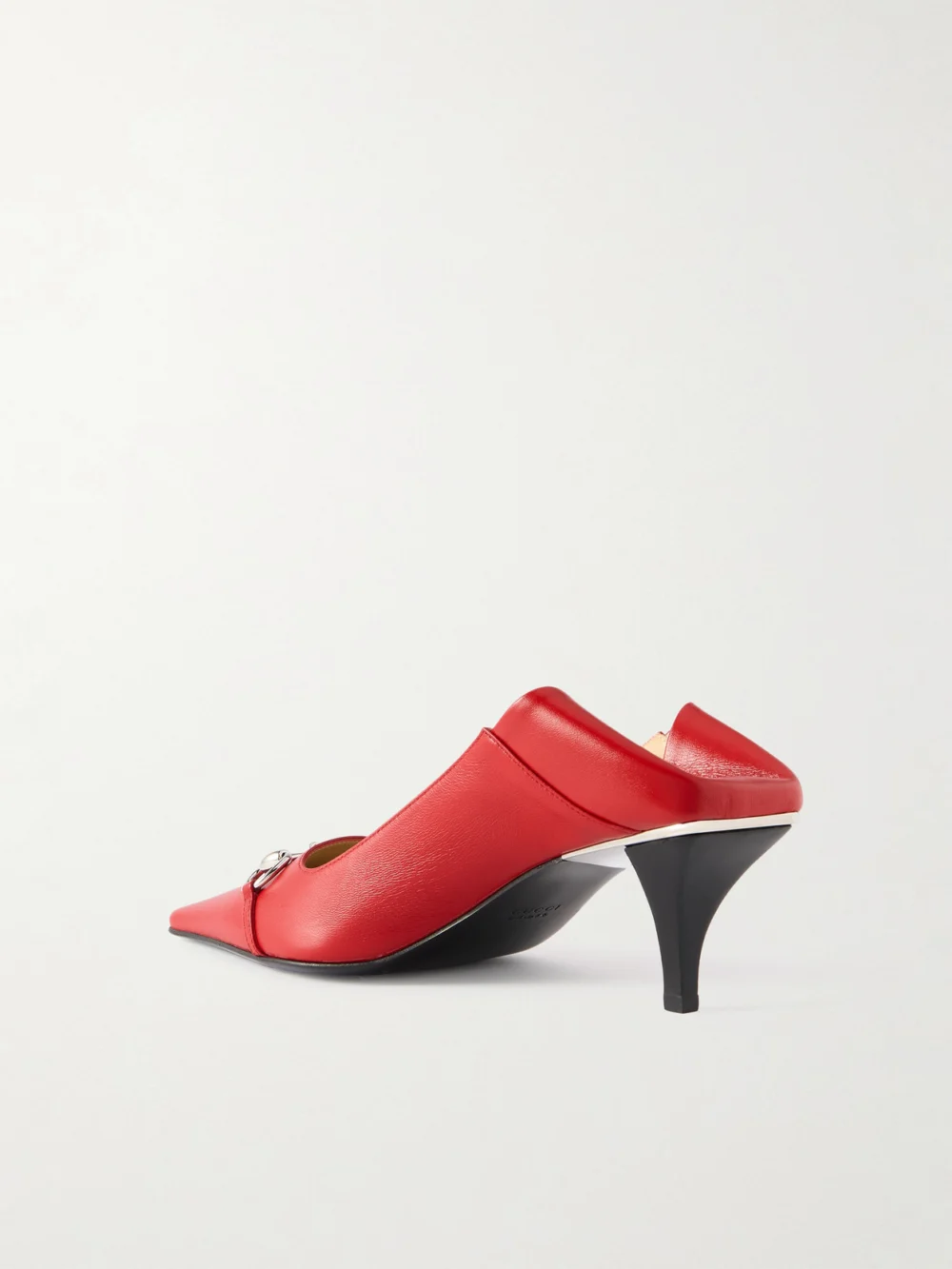Back view of the Gucci Vittoria Collapsible-heel Horsebit-embellished Leather Pumps